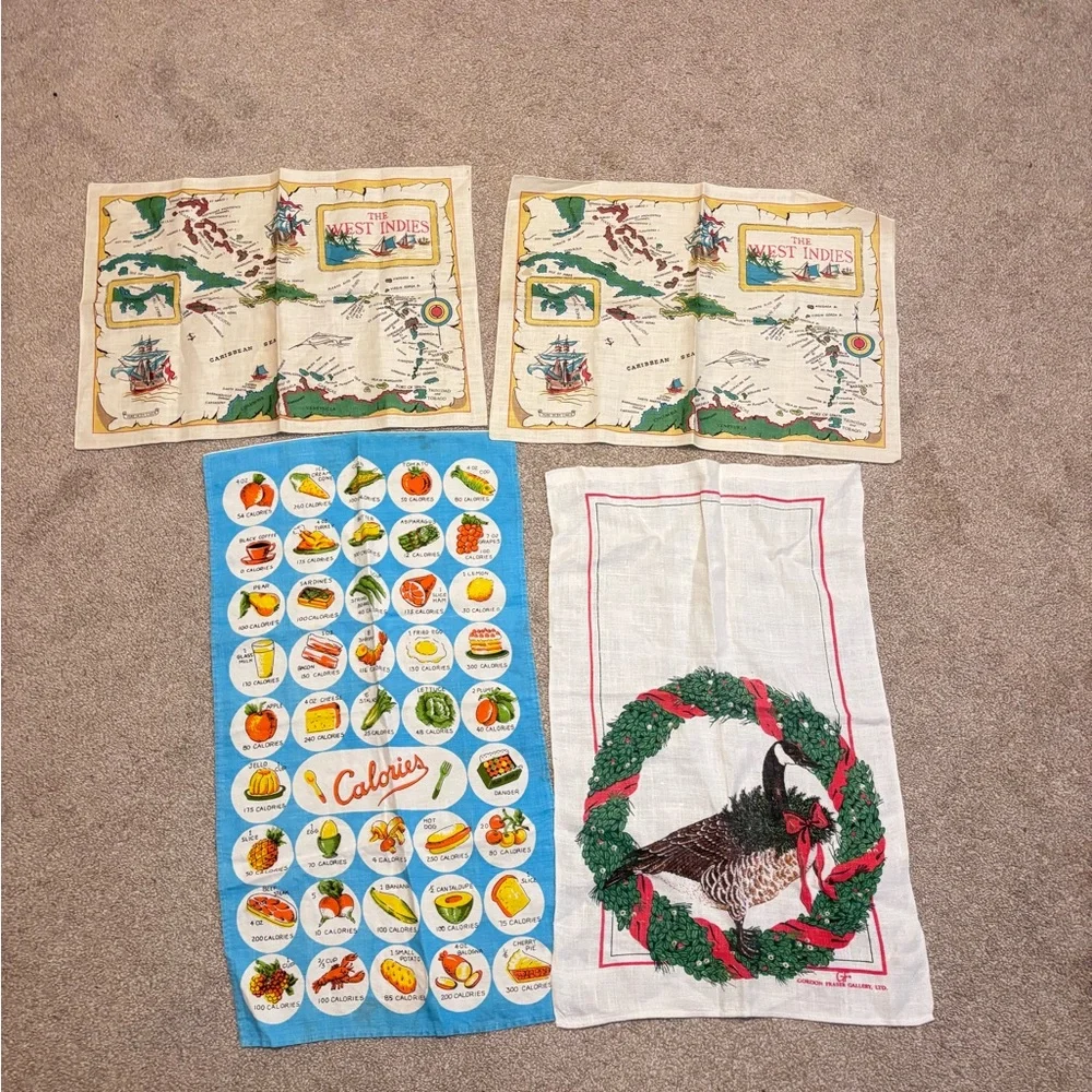 Bundle of Colorful Misc Vintage Linens Tea Towels Decorations